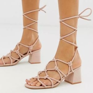 Public Desire Freya Blush Ankle Tie Mid-Heeled Sandals